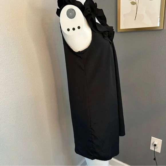 Pins and Needles Black Sleeveless Ruffle Neckline Mini Dress Size Large - Picture 3 of 9